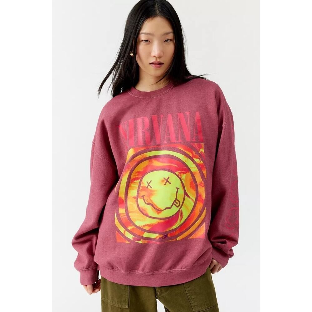 Urban Outfitters Nirvana Smile Overdyed Fleece Crew Neck Sweatshirt Size Lg / Xl